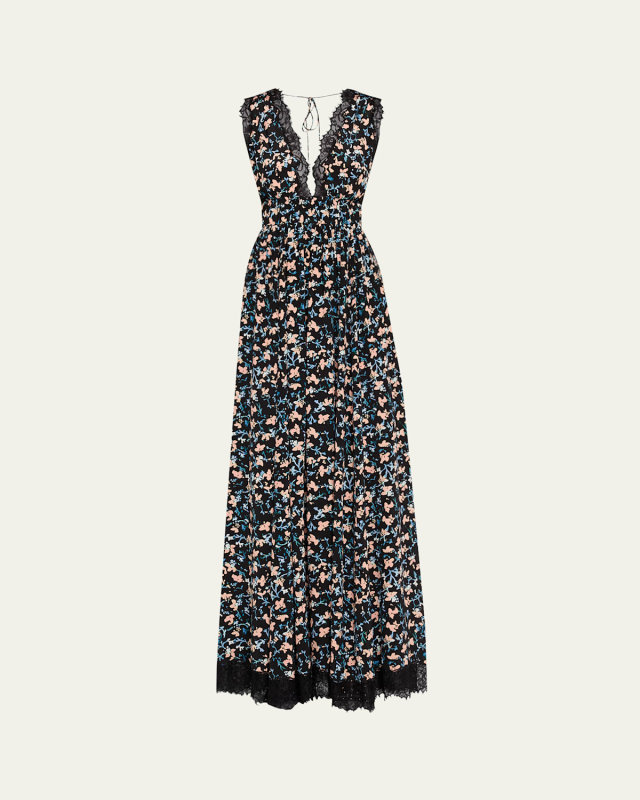 Marguerite V-Neck Silk Lace Gown